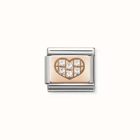 Nomination Link Rosékleurig - 430302-01 - Classic SYMBOLS IN STAINLESS STEEL WITH 9K ROSE GOLD AND CZ - Heart Plate