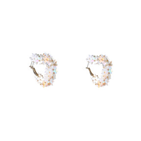 Flower Heart Hoop - 14K + White E5125-1