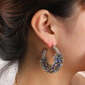 Threaded Beads Hoop - blue mix E4570-4 Oorbellen