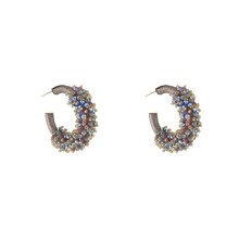 Threaded Beads Hoop - blue mix E4570-4 Oorbellen