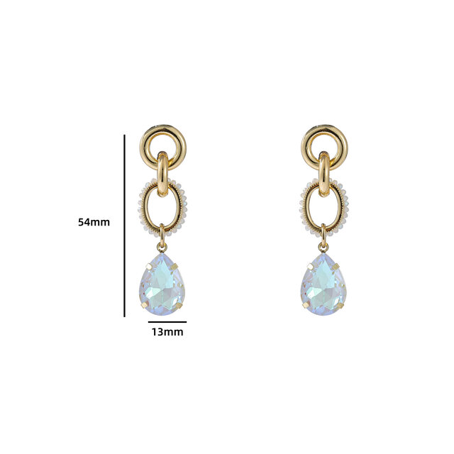 CHAIN + DROP STONE WHITE OORBELLEN E4041-1