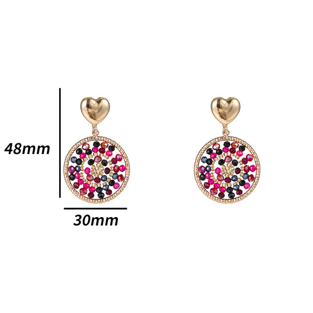 Heart Beaded Round Black Pink Oorbellen E4551-2