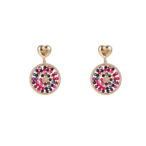 Heart Beaded Round Black Pink Oorbellen E4551-2
