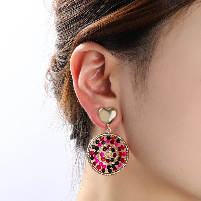 Heart Beaded Round Black Pink Oorbellen E4551-2