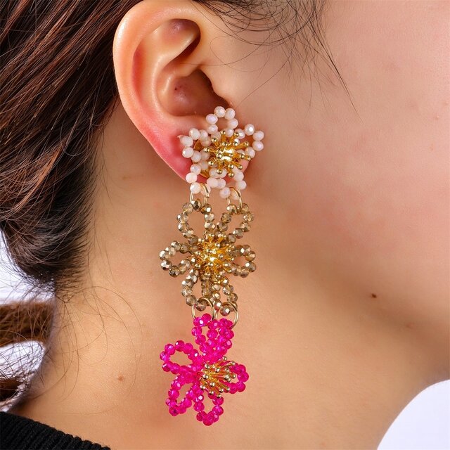 3 BIG FLOWERS PINK OORBELLEN E4089-4