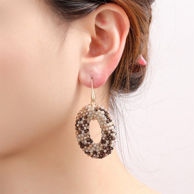 Full-on Beads Oval Mocca Mix Oorbellen E3509-18