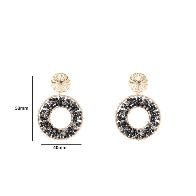 Open Beaded round Black Oorbellen E4552-1