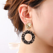 Open Beaded round Black Oorbellen E4552-1