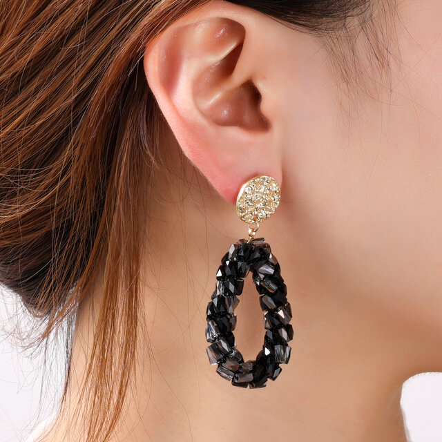 Long Beads Drop - black Oorbellen E4571-1