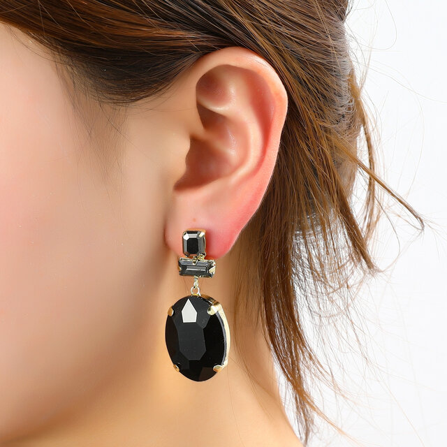 Big Stone Oorbellen Zwart E4124-5