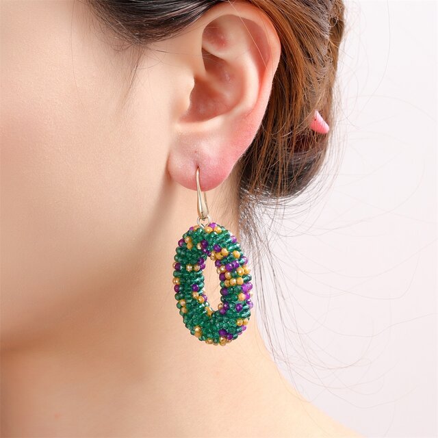 Full-on Beads Oval Green Rainbow Oorbellen E3509-20