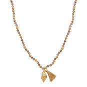 Lange crystal ketting schelp goud beige 61578Mix04