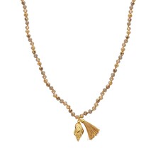 Lange crystal ketting schelp goud beige 61578Mix04