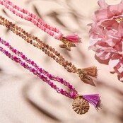 Lange crystal ketting schelp goud beige 61578Mix04