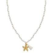 Lange crystal ketting zeester goud wit 61577Mix04