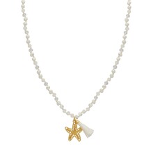 Lange crystal ketting zeester goud wit 61577Mix04