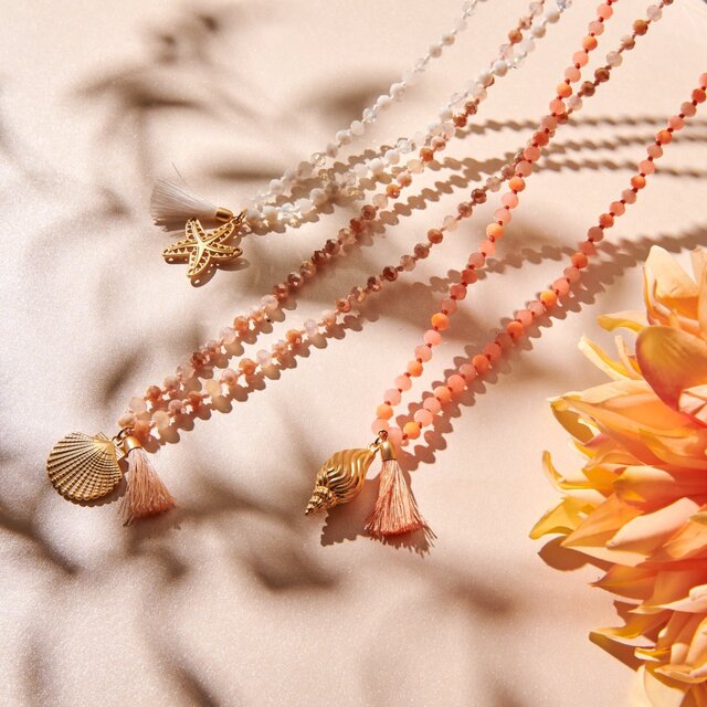 Lange crystal ketting zeester goud wit 61577Mix04