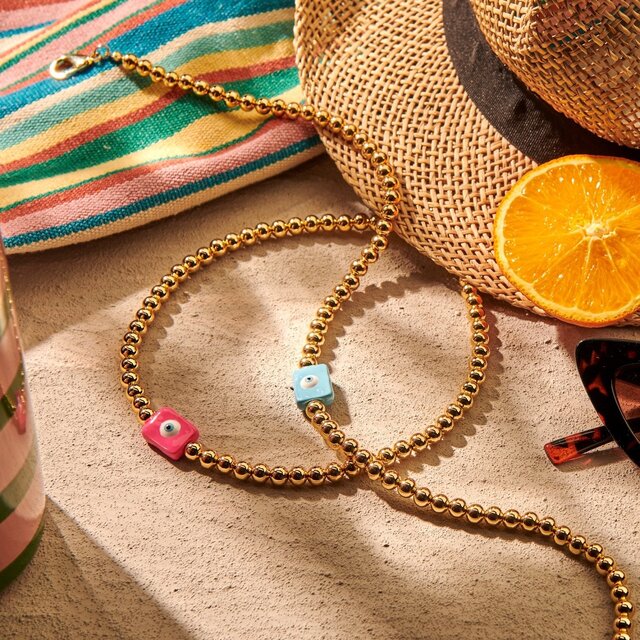 Lucky gold & blue eye ketting 61638Mix02