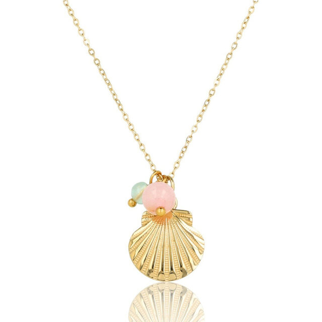 Gouden Ketting met Schelp, Rose Quartz & Fluorite Edelstenen