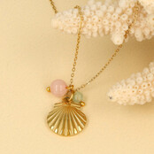 Gouden Ketting met Schelp, Rose Quartz & Fluorite Edelstenen