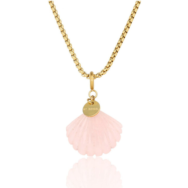 Gouden Box ketting met Rose Quartz Schelp - Zomerse Ketting