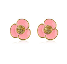 Roze Epoxy Bloem Oorsteker in Goud