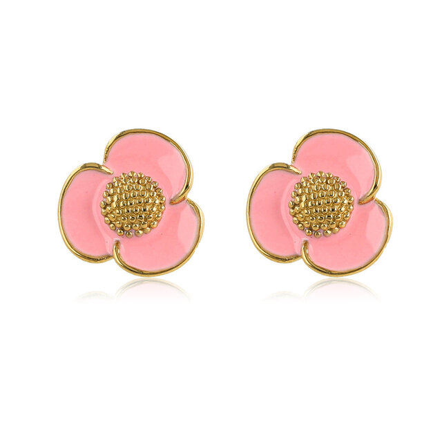 Roze Epoxy Bloem Oorsteker in Goud
