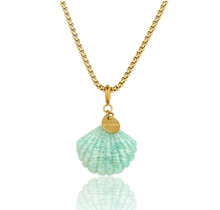 Gouden Box ketting met Amazonite Schelp - Zomerse Ketting