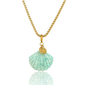 Gouden Box ketting met Amazonite Schelp - Zomerse Ketting