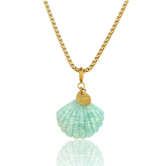 Gouden Box ketting met Amazonite Schelp - Zomerse Ketting
