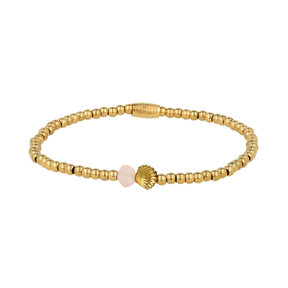 Rose Quartz Armband met Gouden Kralen en Schelp