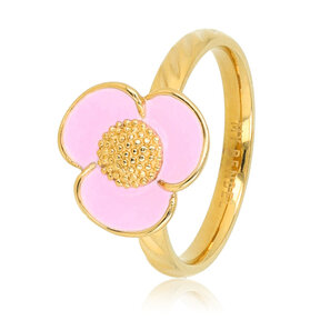 Gouden bloem ring - lila epoxy details - romantisch & speels