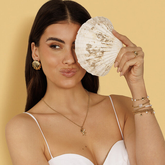 Gouden Zomerse Ketting met Schelp, Zeester & Parel Hanger