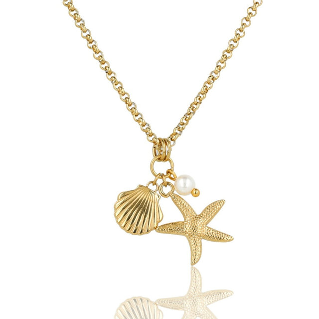 Gouden Zomerse Ketting met Schelp, Zeester & Parel Hanger