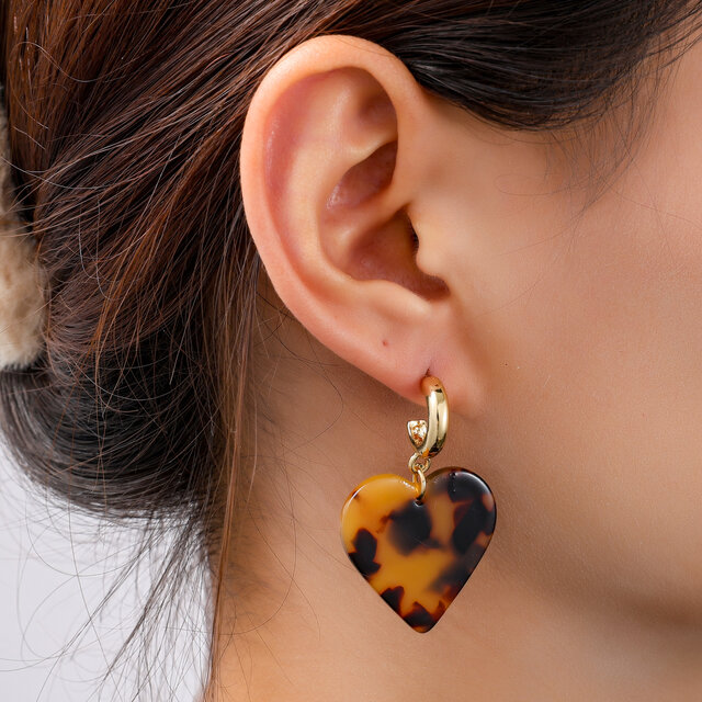 Heart Dangle Leopard Oorbellen E55017-2 Heart Dangle Leopard Oorbellen E55017-2