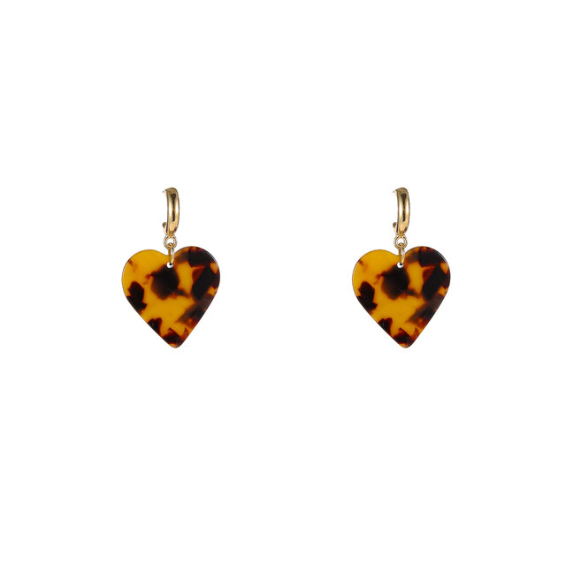 Heart Dangle Leopard Oorbellen E55017-2 Heart Dangle Leopard Oorbellen E55017-2