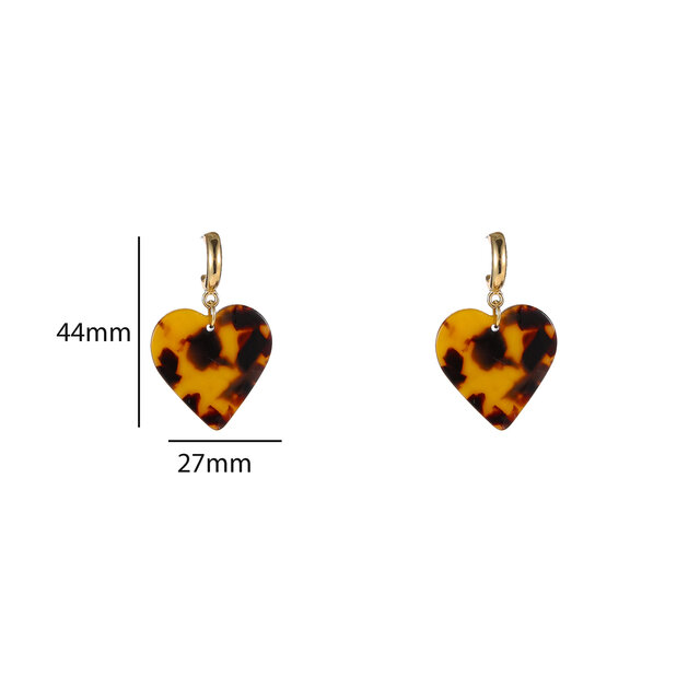 Heart Dangle Leopard Oorbellen E55017-2 Heart Dangle Leopard Oorbellen E55017-2