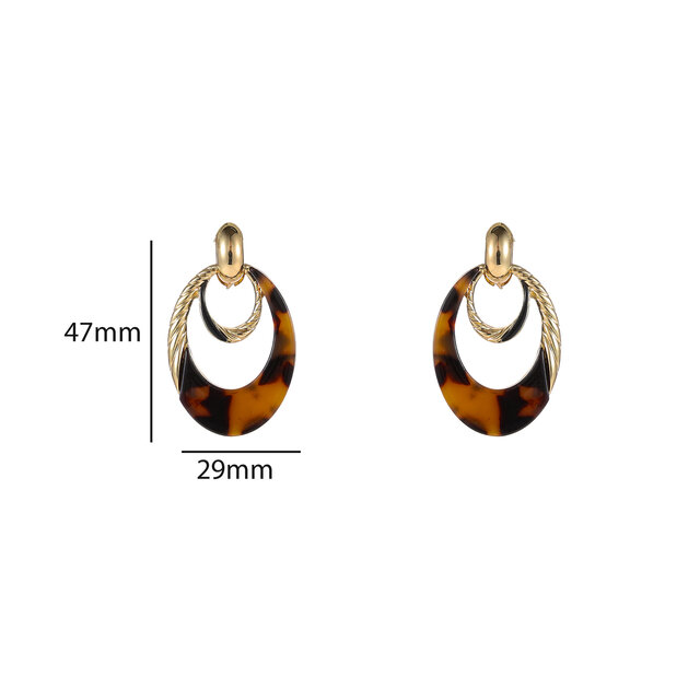 Oval Dangle Leopard Oorbellen E55018-2 Oval Dangle Leopard Oorbellen E55018-2