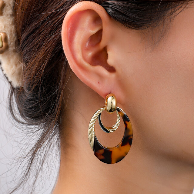 Oval Dangle Leopard Oorbellen E55018-2 Oval Dangle Leopard Oorbellen E55018-2