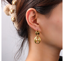 Big Double Button Dangle Oorbellen E56254-2