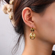 Big Double Button Dangle Oorbellen E56254-2