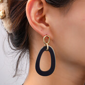 Open Round Dangle Black Oorbellen E55019-1 Open Round Dangle Black Oorbellen E55019-1