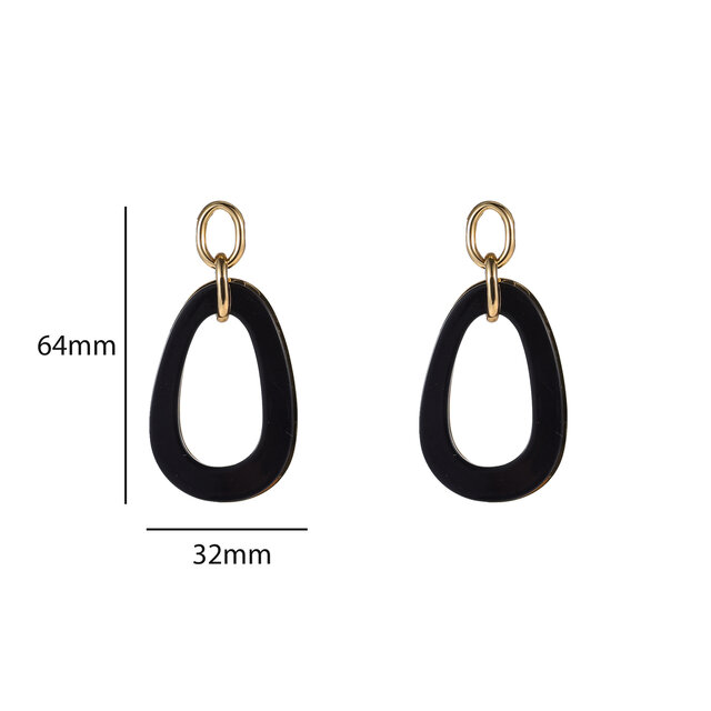 Open Round Dangle Black Oorbellen E55019-1 Open Round Dangle Black Oorbellen E55019-1