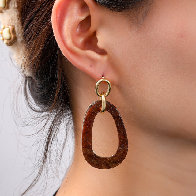Open Round Dangle Brown Oorbellen E55019-3