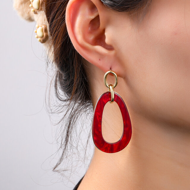 Open Round Dangle Red Oorbellen E55019-4 Open Round Dangle Red Oorbellen E55019-4