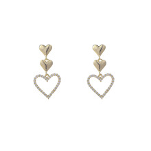 3 Heart Dangle Goldplated Oorbellen E55115-2