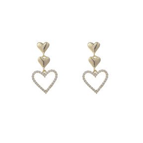 3 Heart Dangle Goldplated Oorbellen E55115-2