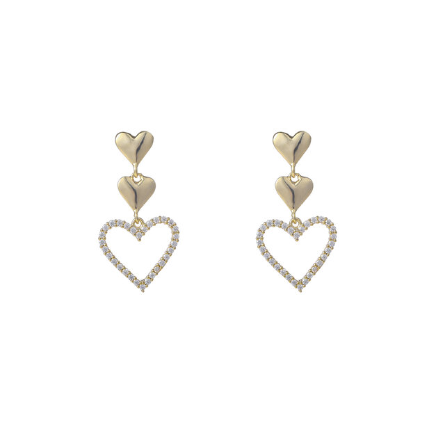3 Heart Dangle Goldplated Oorbellen E55115-2 3 Heart Dangle Goldplated Oorbellen E55115-2