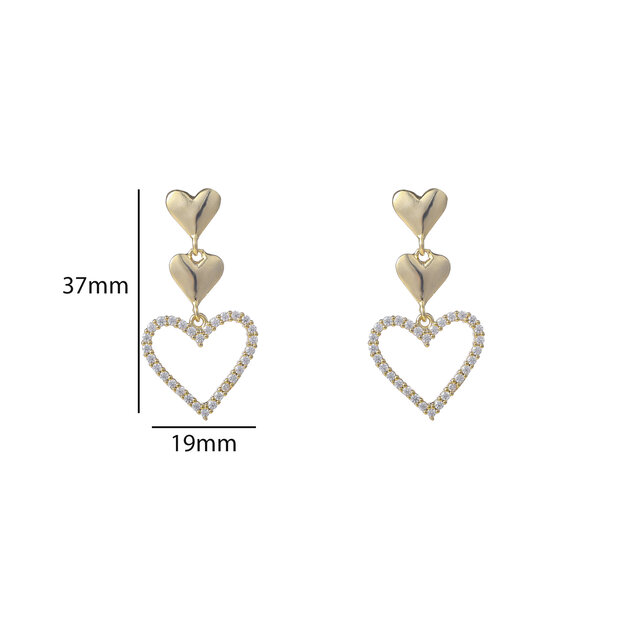 3 Heart Dangle Goldplated Oorbellen E55115-2 3 Heart Dangle Goldplated Oorbellen E55115-2