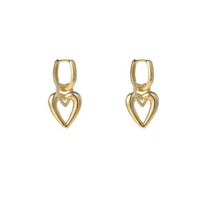Heart in Heart Dangle Goldplated Oorbellen E55114-2